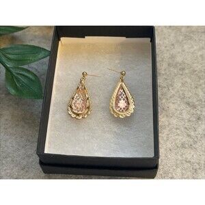 Vintage 14K Yellow Gold & Rose Gold Flower Lattice Dangle Earrings